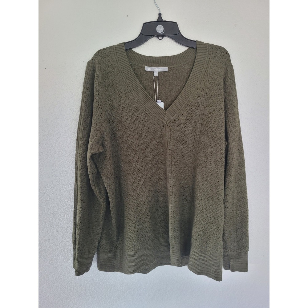 Daniel Rainn Walker‎ Olive Green Pointelle V-Neck Sweater NWT Women's 1X Plus #5